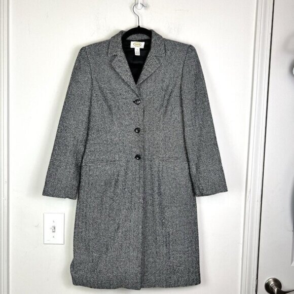 Talbots Women's Gray Herringbone Single Breasted Long Blazer Coat Size 2 - Picture 1 of 9